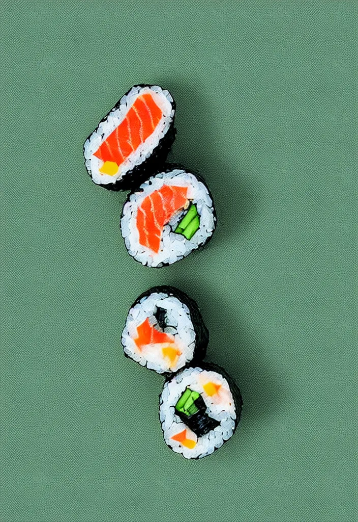 Image similar to extreme closeup of a single sushi, hyper minimalist geometric flat color solid spot color, 9 0 s graphic design art poster design in the style of die gestalten verlag