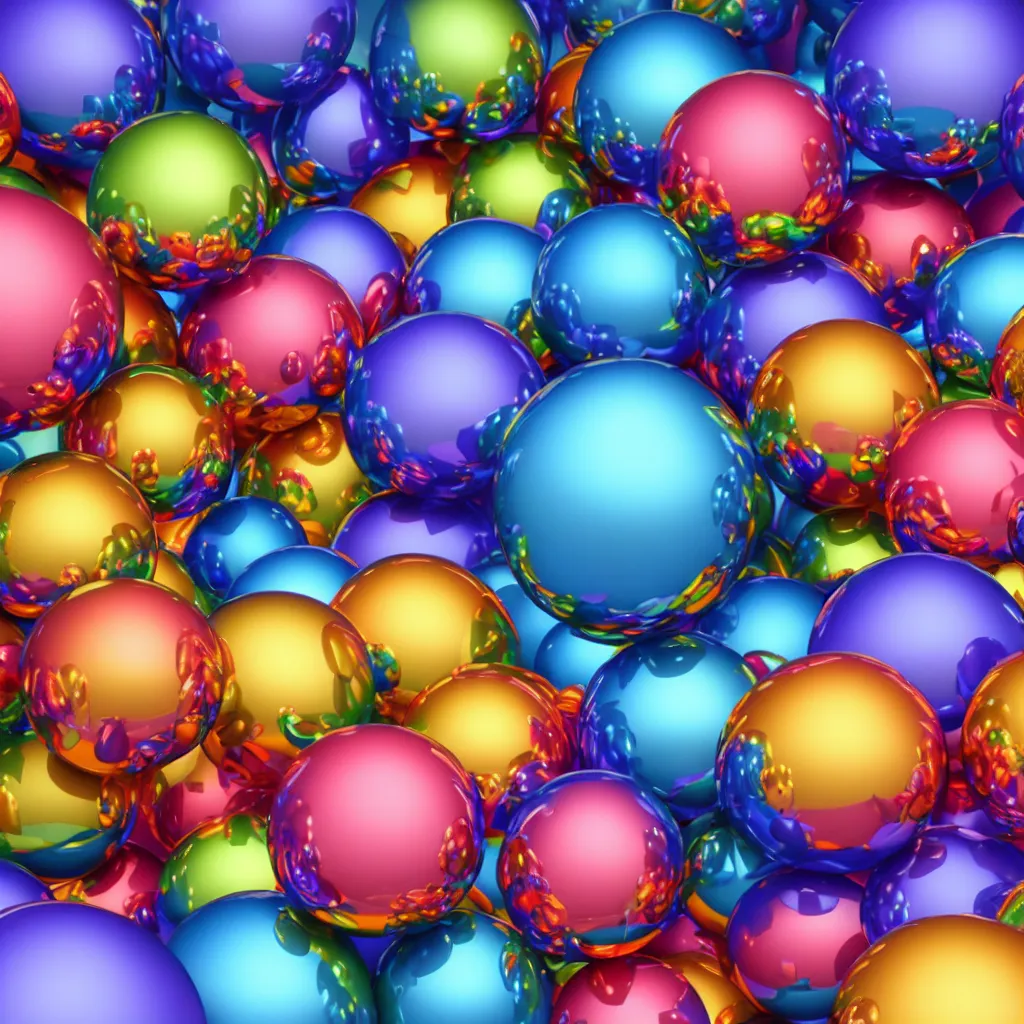 Image similar to high quality 4 k very colourful highglossy texture of chrome spheres, 3 d, photorealistic, high poly, 8 k render, unreal engine 5, volumetric lighting, realistic shadows