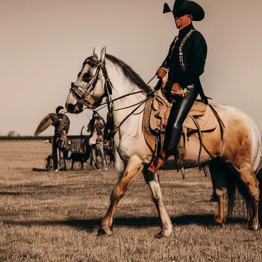 Prompt: Robespierre dressing as cowboy, in Texas, 50mm photography, high quality, 4K