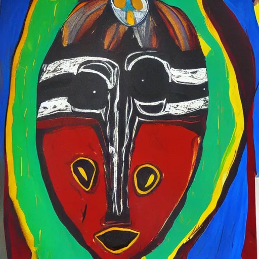 Prompt: Abstract expressionist painting of African tribal mask