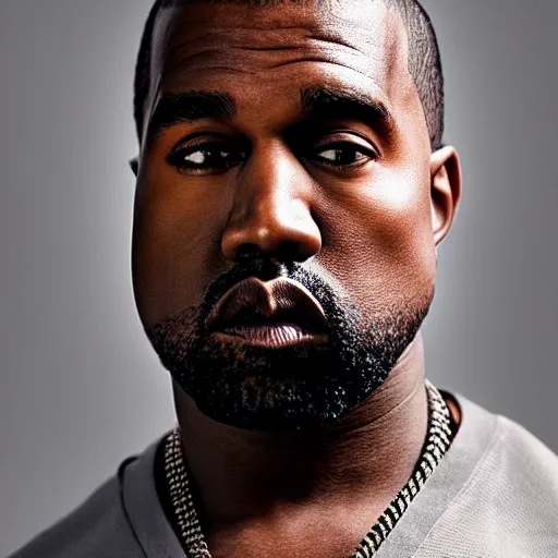 Image similar to the face of kanye west wearing yeezy clothing at 4 3 years old, portrait by julia cameron, chiaroscuro lighting, shallow depth of field, 8 0 mm, f 1. 8