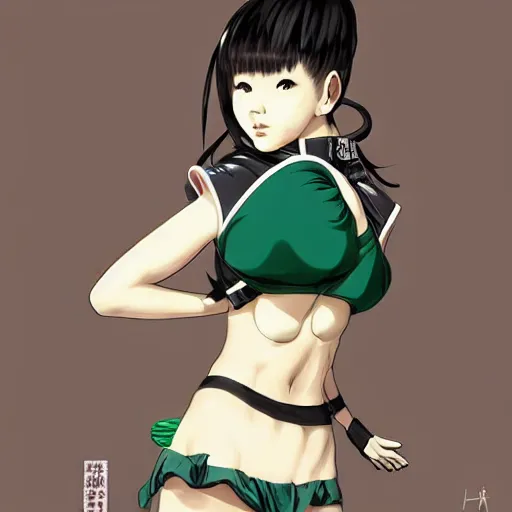 Image similar to a beautiful young japanese hitomi tanaka alluring instagram model in elaborate latex tank top, jrpg tank top made from latex demon faces, concept art by akira toriyama and wlop and ilya kuvshinov and artgerm and studio ghibli, aesthetic, gorgeous, stunning, alluring, attractive, artstation, deviantart, pinterest, digital art