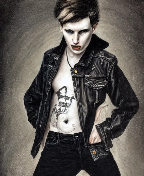 Image similar to portrait of a handsome young punk rocker, art by denys tsiperko and bogdan rezunenko and franz xaver kosler, hyperrealism