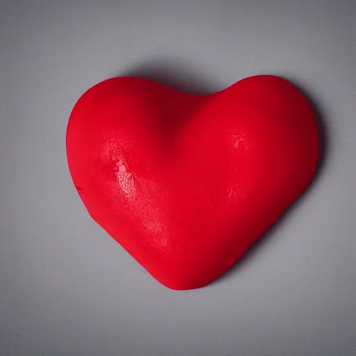 Image similar to 3d render of a badly formed red putty heart shape in the middle of a gray sheet of paper