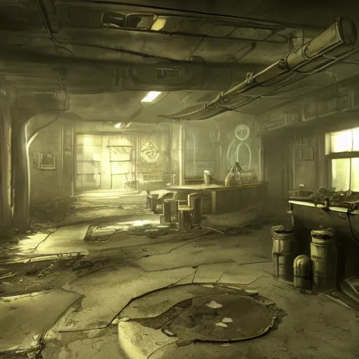 Image similar to fallout concept art vault - tec interior render grim realistic lighting unreal engine 5