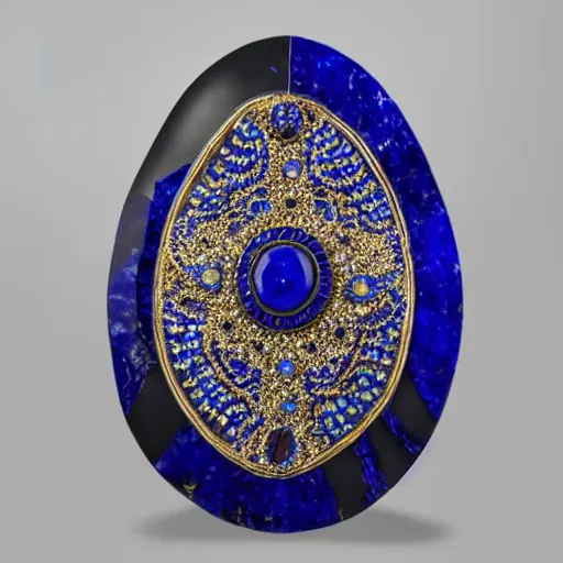 Prompt: photo of a lapis lazuli battle shield with jewels