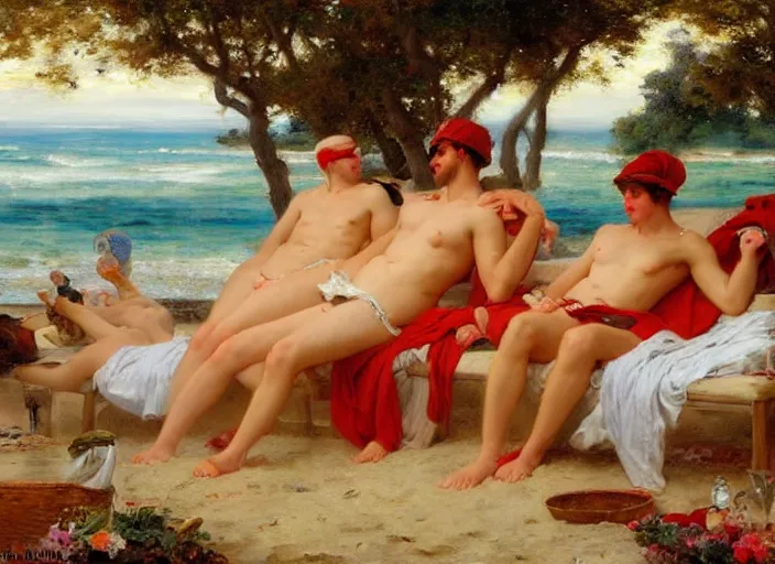 Image similar to the roman legion relaxing on the beach by vladimir volegov and alexander averin and pierre auguste cot and delphin enjolras