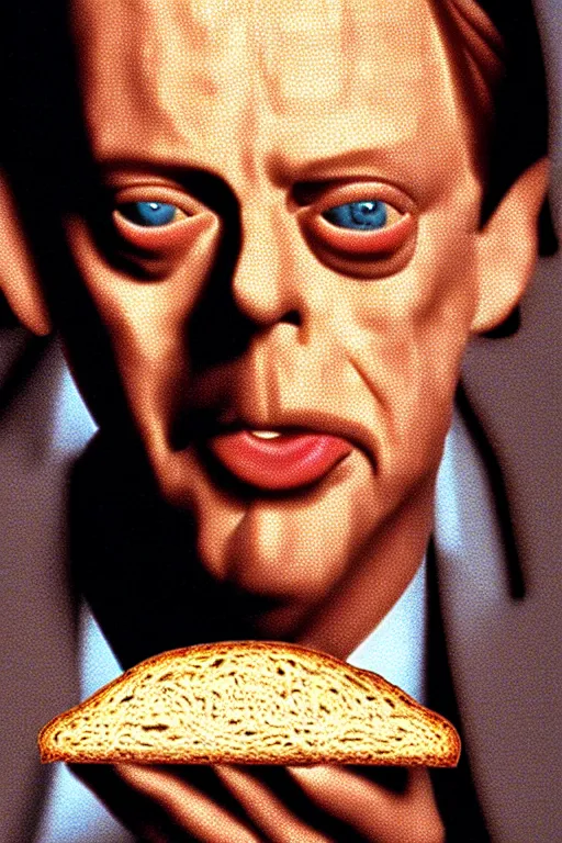 Image similar to film still of steve buscemi made out of bread in pulp fiction, 4 k