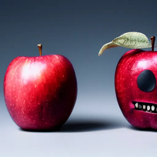 Image similar to an apple with real teeth in a studio