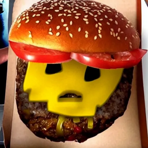 Image similar to kevin bacon face wrapped inside a cheeseburger