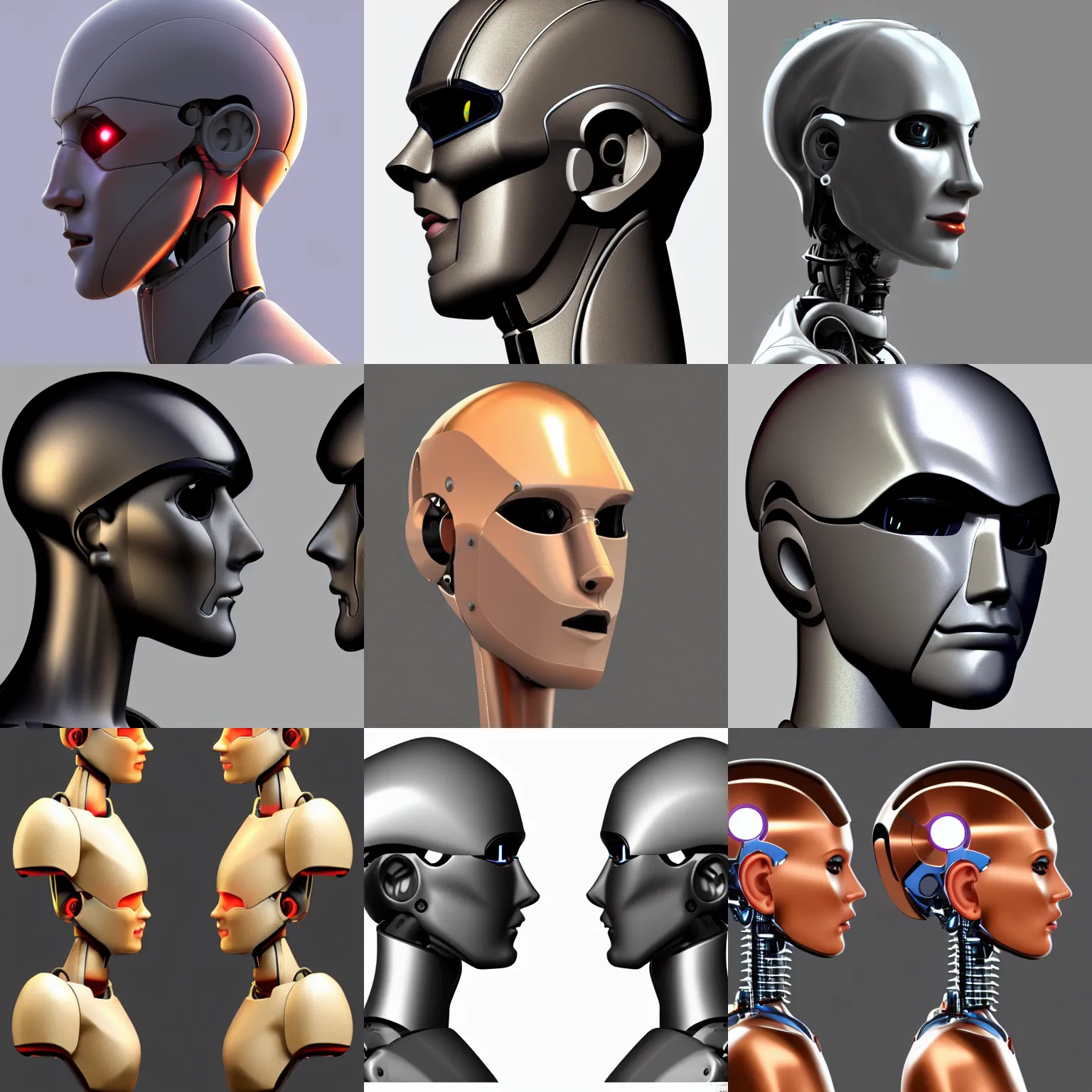 Prompt: sideview frontview robot portrait close up turnaround very high resolution sharp 8k detailed realistic concept art painting model sheet design on artstation