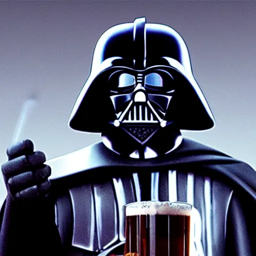 Prompt: photo of Darth Vader drinking a beer