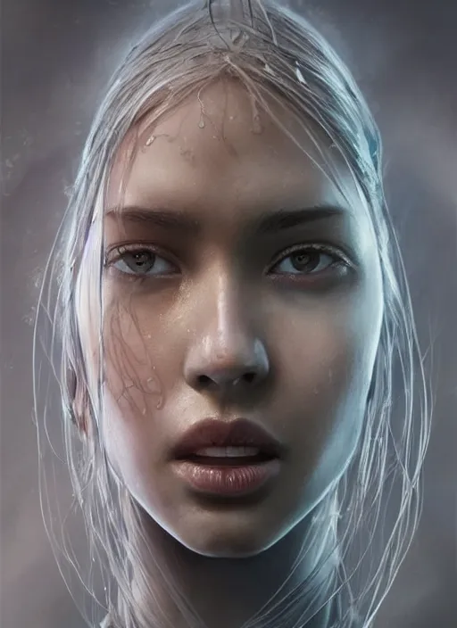 Image similar to portrait of a stunningly beautiful water drop, highly detailed, 3 5 mm photo, artstation, concept art, sharp focus, 2 8 mm macro photo, art by artgerm and greg rutkowski and alphonse muchal