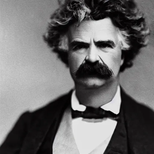 Prompt: Mark Twain with down syndrome, photorealistic, 4k hd, mood lighting