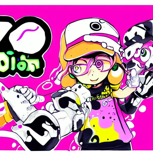 Prompt: Splatoon manga art illustration, colored illustration