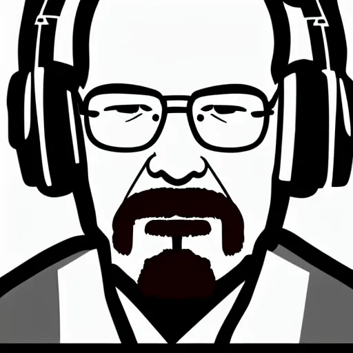 Image similar to a breaking-bad-walter-white, svg sticker, vector art, wearing headphones, jamming to music