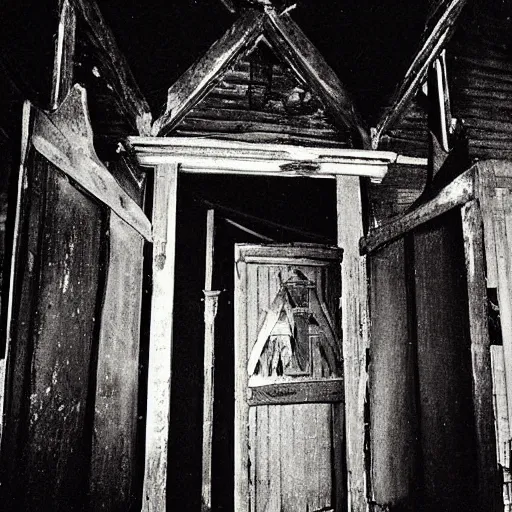 Image similar to picture of a complex!!! cronenbergian disgusting and montruous creature!!! inside of an ( ( ( ( old wooden church ) ) ) ) in! ouisiana!, dark and intricate photograph by diane arbus,! southern gothic!