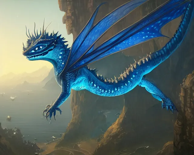 Image similar to highly detailed portrait of a blue flying dragon, in gta v, stephen bliss, unreal engine, fantasy art by greg rutkowski, loish, rhads, ferdinand knab, makoto shinkai and lois van baarle, ilya kuvshinov, rossdraws, tom bagshaw, global illumination, radiant light, detailed and intricate environment