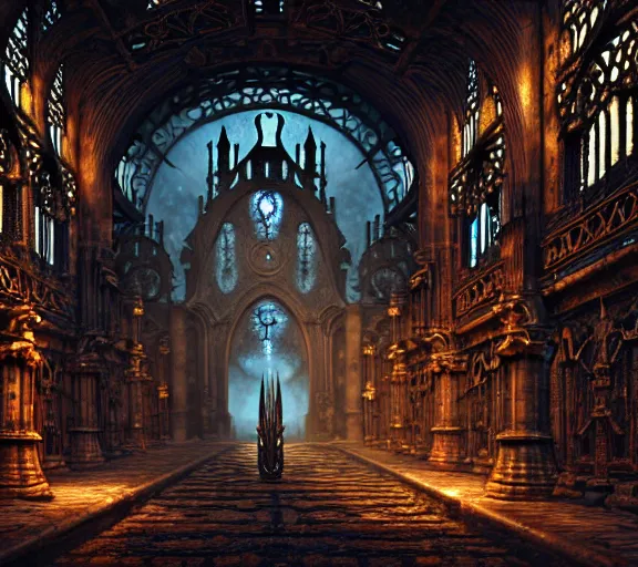 Image similar to steam necropolis, memento mori, gothic, neo - gothic, art nouveau, hyperdetailed copper patina medieval icon, stefan morrell, philippe druillet, ralph mcquarrie, concept art, steampunk, unreal engine, detailed intricate environment, octane render, moody atmospherics, volumetric lighting, ultrasharp, ominous, otherworldly