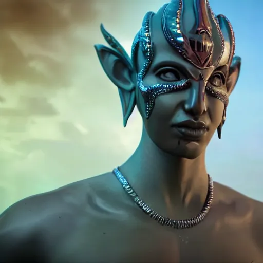 Image similar to a beautiful athletic male alien god that looks like vishnu, unreal engine 5, cinematic, realistic