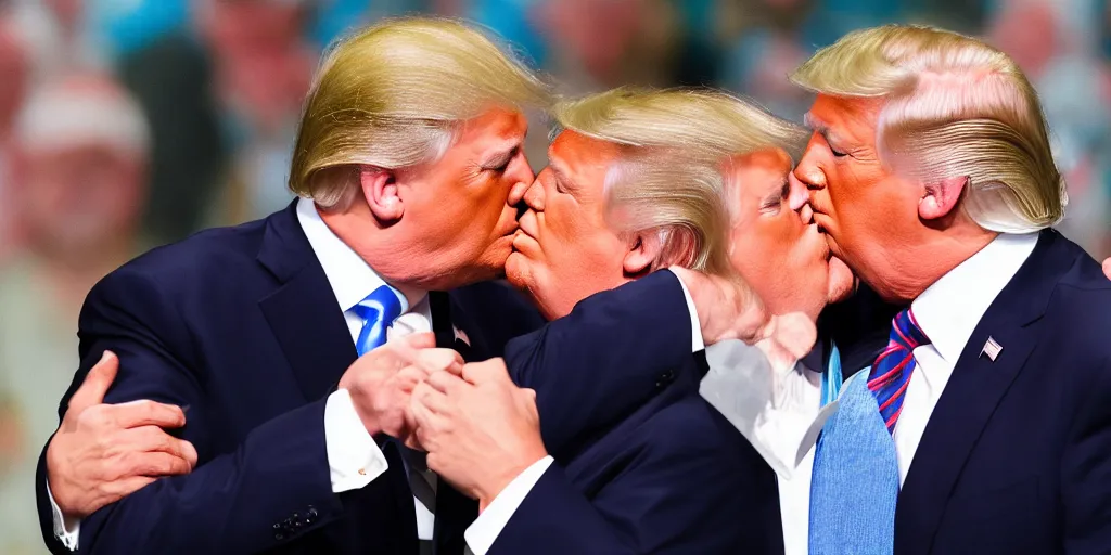 Prompt: olaf scholz kissing donald trump. high quality 8 k resolution