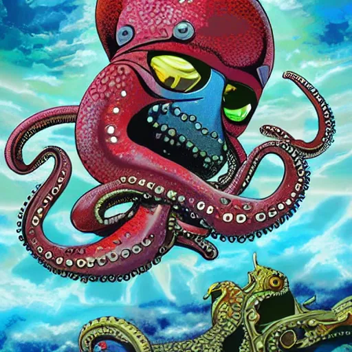 Image similar to steve harvey cyborg octopus, conquering earth, epic battle scene, 8 k, mystical fantasy painting