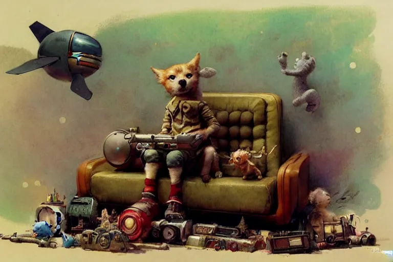 Image similar to adventurer ( ( ( ( ( 1 9 5 0 s retro future living room. muted colors. toys laying around ) ) ) ) ) by jean baptiste monge, chrome red