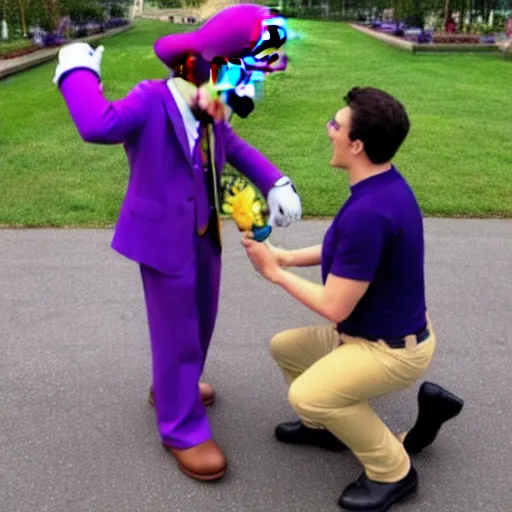 Prompt: Super Mario proposing to Waluigi