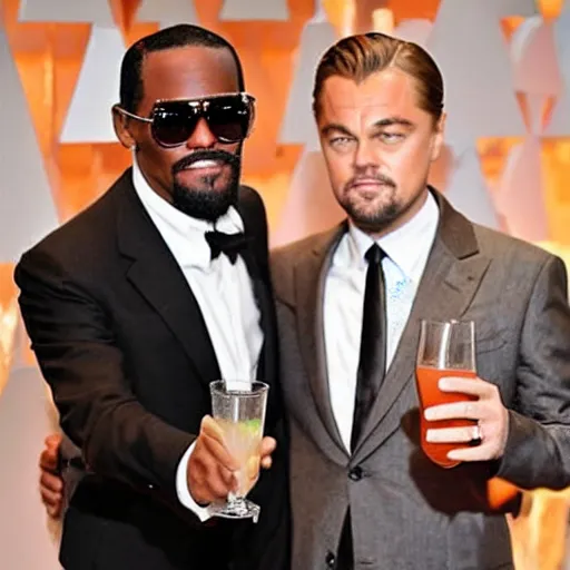 Image similar to leonardo dicaprio and r kelly drinking coctail