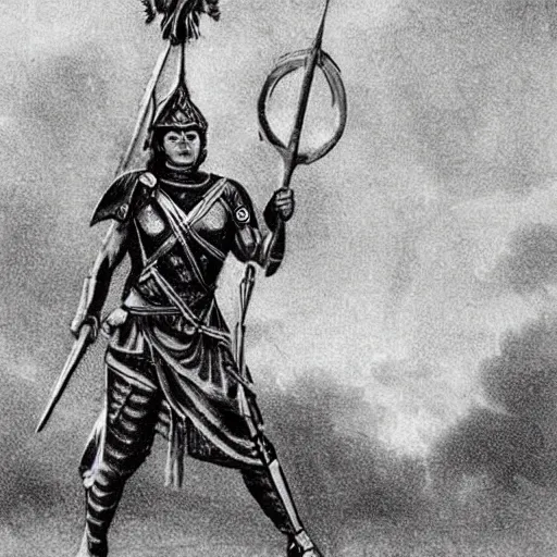 Image similar to Valkyrie wearing a spear and shield