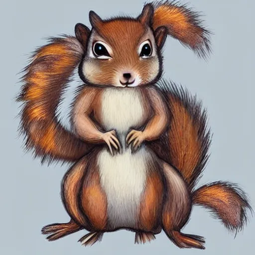 Image similar to a cute squirrel whit fluffy fur drawn concept art