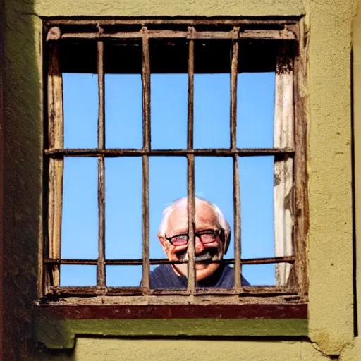 Image similar to an smiling old man seen through a distant window