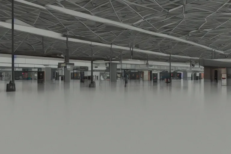 Prompt: a empty departure hall, trending on artstation, bright light, mixed media, octane rendering