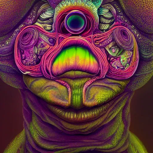 Prompt: An extremely psychedelic portrait of a toad, surreal, LSD, face, detailed, intricate, elegant, lithe, highly detailed, digital painting, artstation, concept art, smooth, sharp focus, illustration