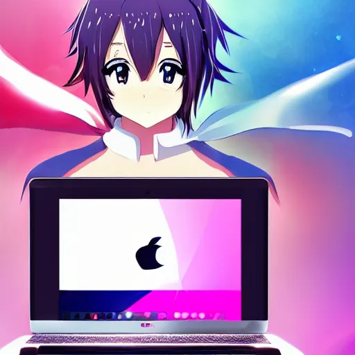 Prompt: anime girl with macbook pro, anime style, beautiful, sharp focus, extremely detailed