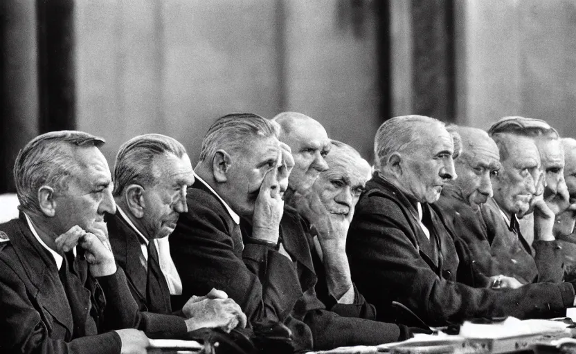 Prompt: 50s movie still of very diverse soviet generals head with very detailed faces in a stalinist parlement, by Alexei Guerman, Cinestill 800t 35mm black and white, heavy grainy picture, very detailed, high quality, 4k, HD criterion, precise texture, high quality diversity of faces