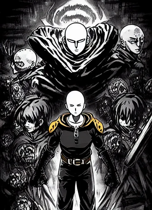 Image similar to concept art of one punch man as a boss in darkest dungeon, highly detailed, dark atmosphere, cosmic horror, body horror, lovecraft mythos, key character poster