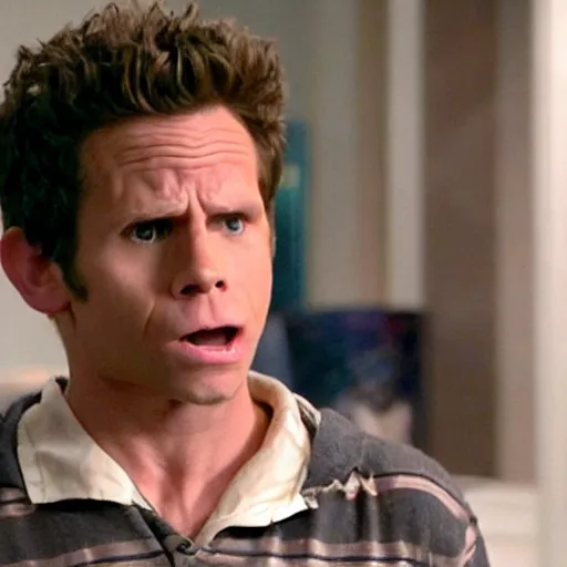 Prompt: dennis reynolds the golden god, untethered and his rage knowing no bounds