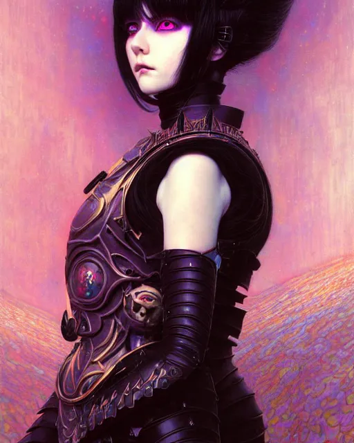 Image similar to portrait of beautiful cute young goth maiden girl with short white hairs in warhammer armor, art by ( ( ( kuvshinov ilya ) ) ) and wayne barlowe and gustav klimt and artgerm and wlop