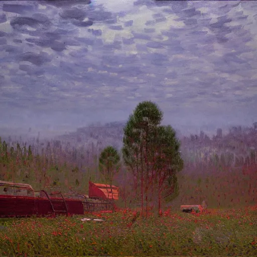 Image similar to a masterpiece oil on canvas painting by Simon Stålenhag and Claude Monet