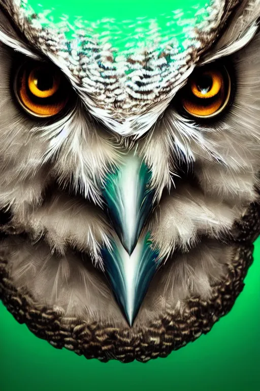 Image similar to portrait of an owl made out of emerald. intricate artwork by tooth wu wlop beeple dan mumford concept art, octane render, trending on art station