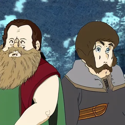 Image similar to gimli the dwarf in an anime world, incredibly detailed, ultra realistic, satoshi kon