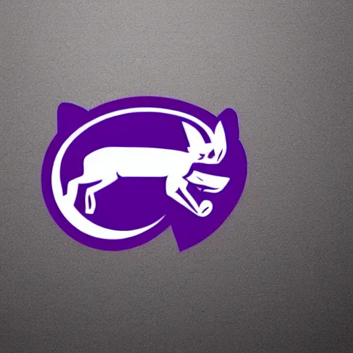 Image similar to a sports logo depicting a purple fox, on a white background, based on milwaukee bucks logo, simplistic,