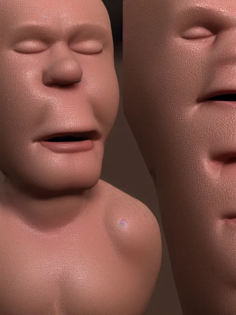 Image similar to simple primitive tube shape, textured with photorealistic human skin, photoreal details, straight smooth vertical, highly realistic bump map, surface painter, pixar renderman