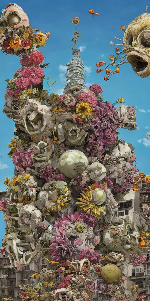 Image similar to colossal grotesque flower made from unfulfilled communist dreams in the middle of abandoned post soviet constructivist cityscape, Stalinist architecture, ultradetailed, Intricate by Hayao Miyazaki and Josan Gonzalez and Makoto Shinkai and Giuseppe Arcimboldo and Wes Anderson