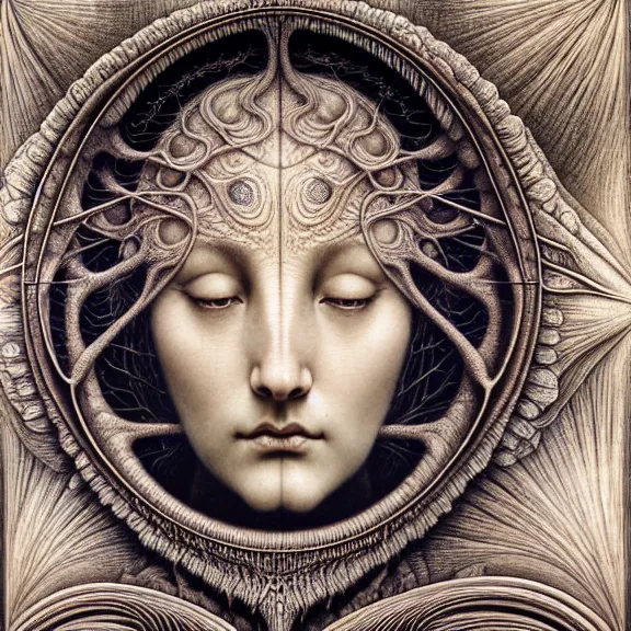 Image similar to detailed realistic beautiful moon goddess face portrait by jean delville, gustave dore, iris van herpen and marco mazzoni, art forms of nature by ernst haeckel, art nouveau, symbolist, visionary, gothic, neo - gothic, pre - raphaelite, fractal lace, intricate alien botanicals, ai biodiversity, surreality, hyperdetailed ultrasharp octane render