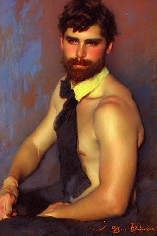 Prompt: attractive male, painting by gaston bussiere, ilya kuvshinov