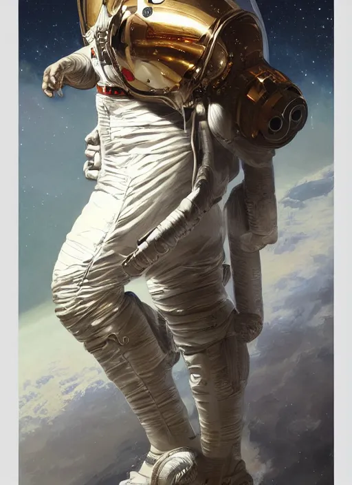 Image similar to portrait of zeus as an astronaut, full length, intricate, elegant, highly detailed, digital painting, artstation, concept art, smooth, sharp focus, illustration, art by artgerm and greg rutkowski and alphonse mucha