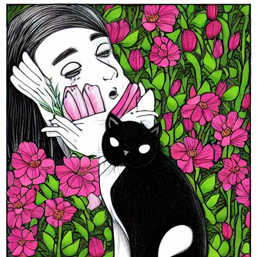 Image similar to cat smelling flowers, in the style of chiara bautista