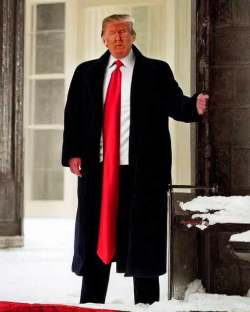 Image similar to donald trump dressed as chauncey gardiner in the movie being there, photorealistic, shot in the style of hal ashby